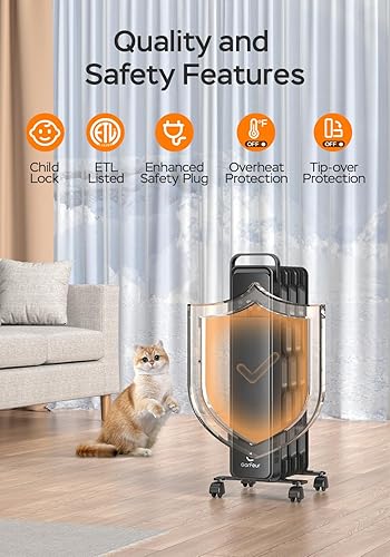 Miniatura 3 de Calentador de radiador, calentador lleno de aceite de 1500 W, temporizador de 24 horas, termostato ajustable, silencioso, calentador eléctrico