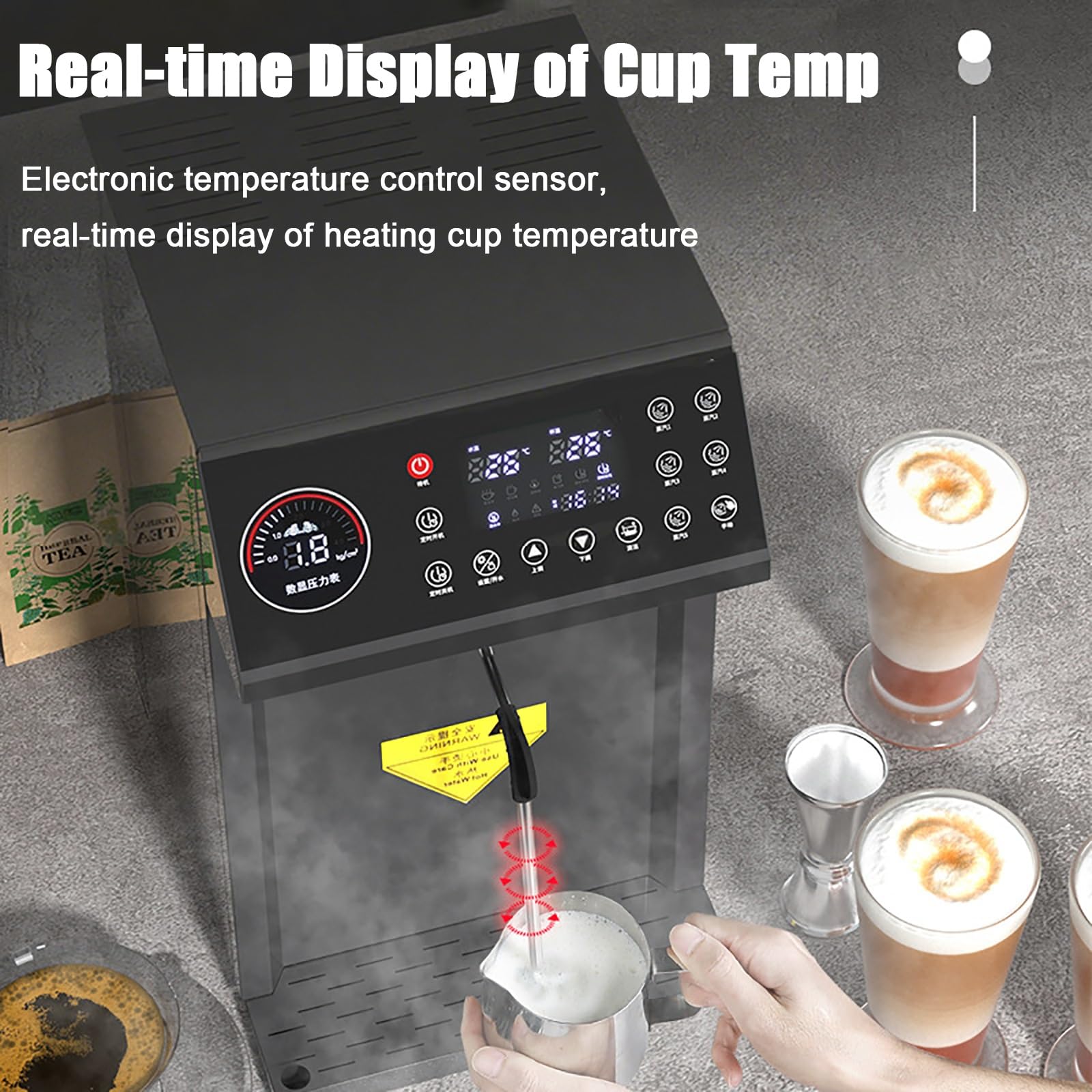 Komercyjny spieniacz do mleka, automatyczny szybki parowar 3000 W z 5 ustawieniami temperatury, elektryczny ekspres do pianki ze stali nierdzewnej do kawy i herbaty mlecznej