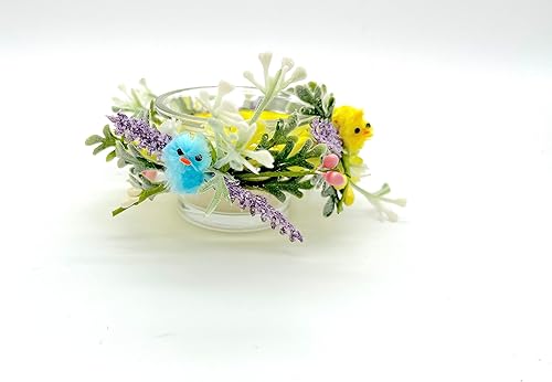Miniatura 3 de Easter Floral and Yellow, Pink and Blue Chicks Candle Holder for Easter and Spring Table Decorations on Glass Candle Holder Glass Base - Set of 2