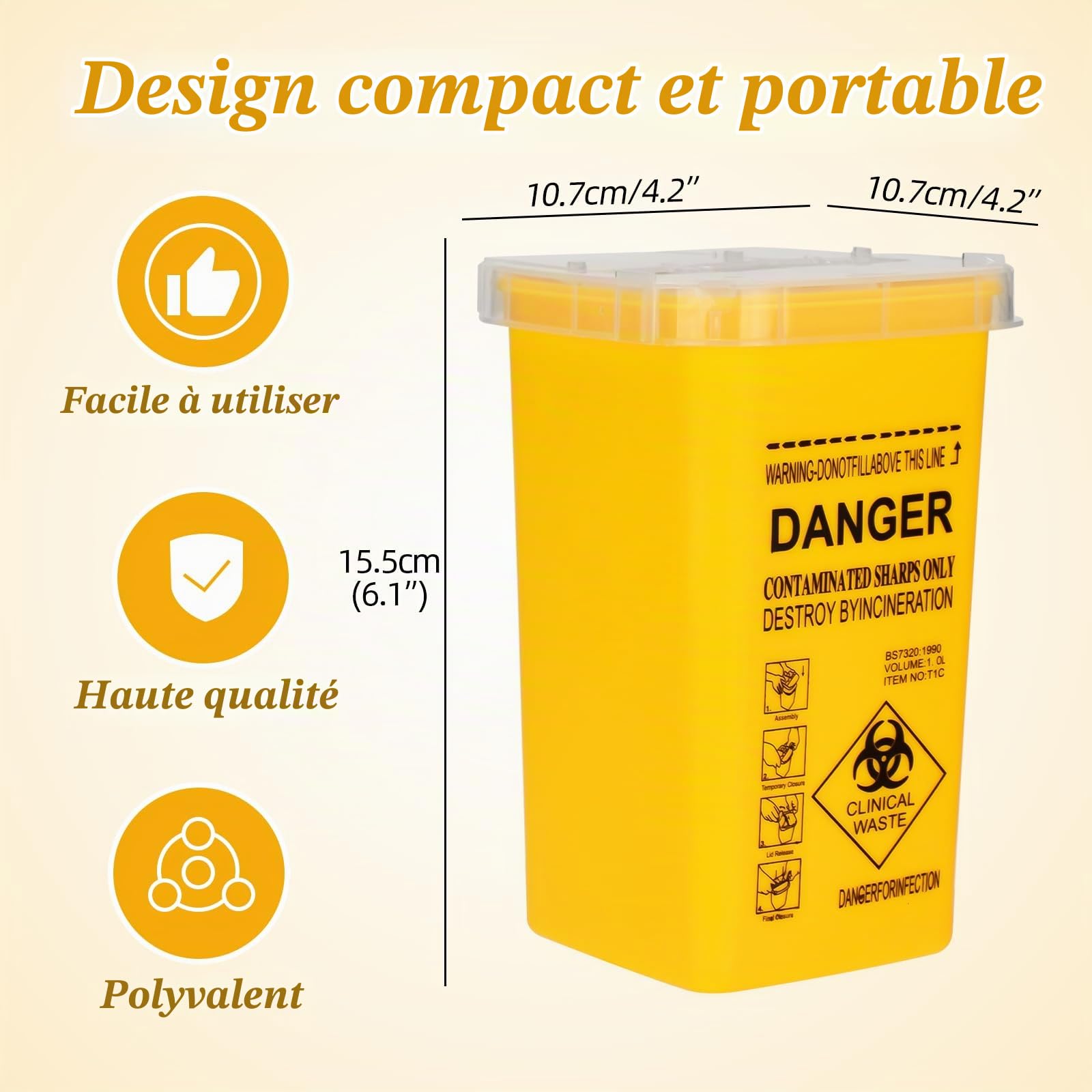 BoîTe Pointue Pour Conteneur D'Aiguilles ATOMUS 1L Tatouage En Plastique Conteneur Pointu Tatouage éLimination MéDicale BoîTe à DéChets D'Aiguille Biohazard Lock Container Tattoo Supplies (1PCJaune)