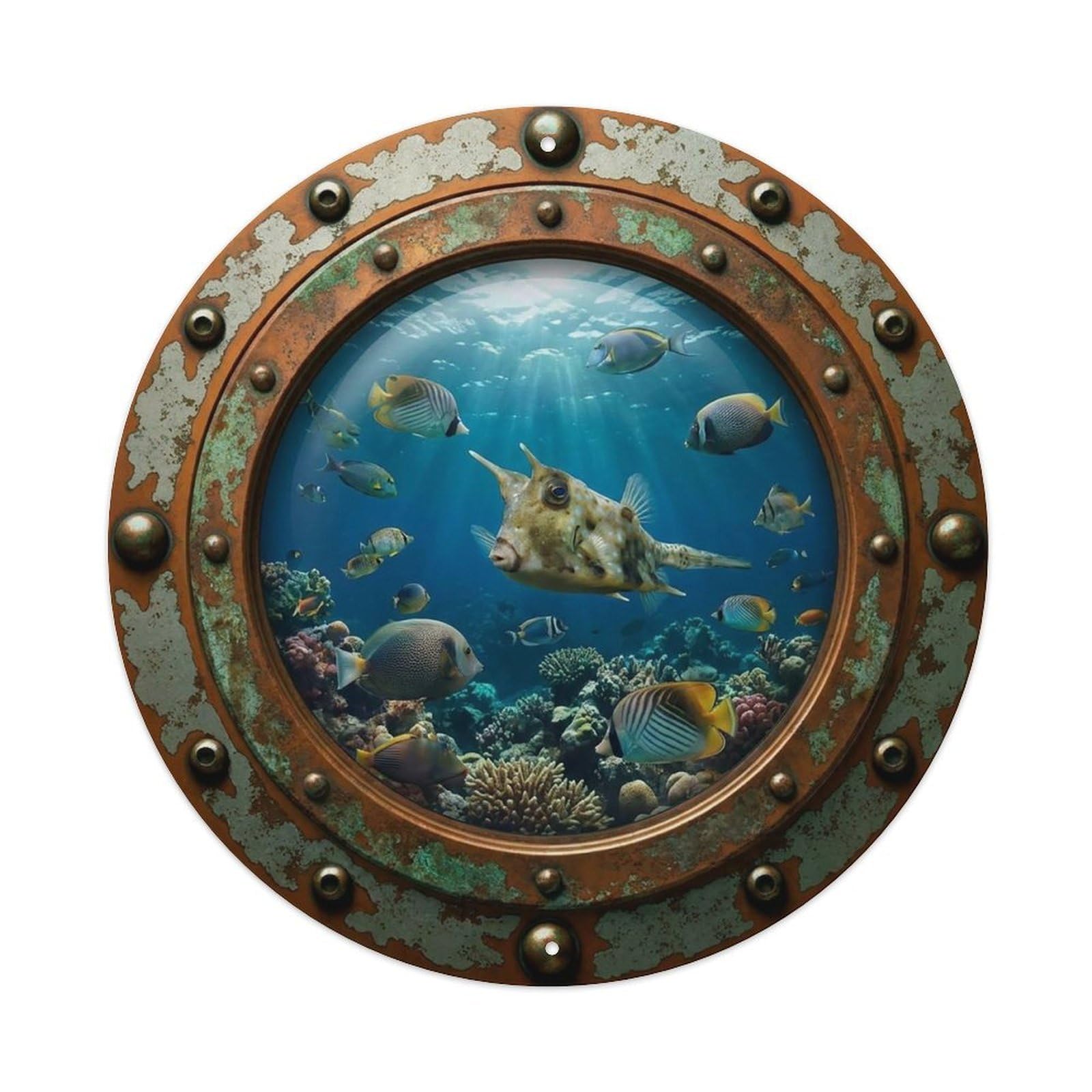 Gead 8X8inch Style Vintage Porthole Cowfish Nautical Window View Metal Tin Sign