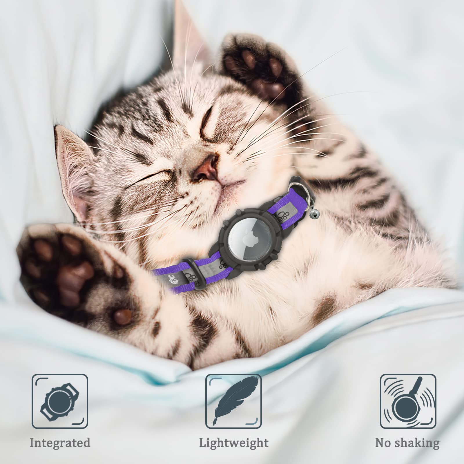 Reflective Airtag Cat Collar, JIARUI Integrated Apple Airtag Cat Collar, GPS Cat Tracker Collar with Airtag Holder and Bell - Image 4