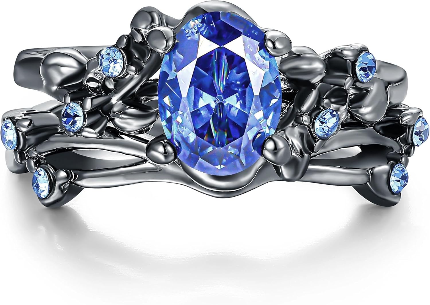 Bridal Wedding Ring Sets for Women Black Gold Plated Engagement Ring Red/Blue/Purple Zircon Art Deco Vine Leaf Promise Ring for Her Size 6-9