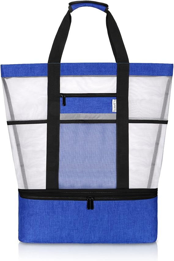 FLSPRTS Mesh Beach Bags with Cooler Compartment for Women and Men