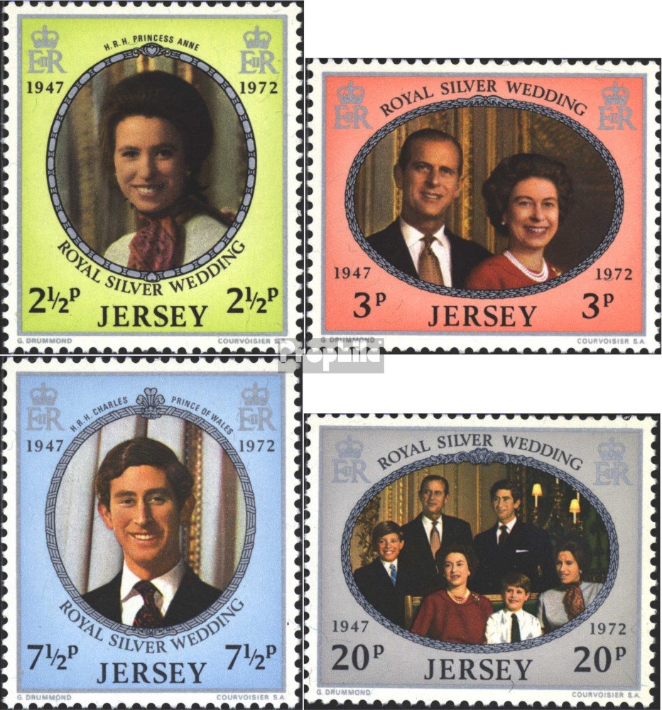 Briefmarken-Set Jersey 1972 – Königliche Silberhochzeit, Postfrisch ** MNH – Sammleredition