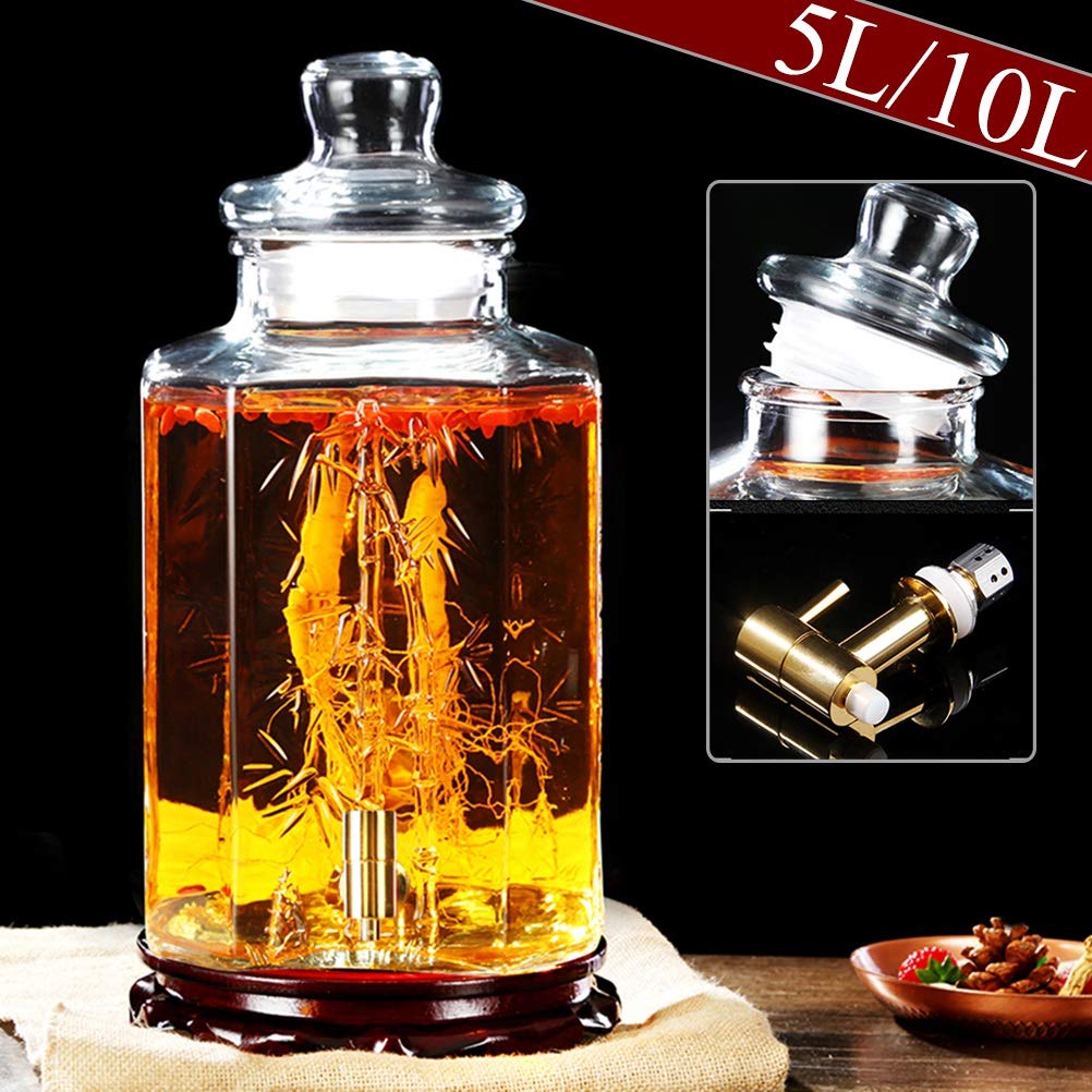 Buy Glass Beverage Dispenser with LeakFree Spigot,Wood Stand and Glass