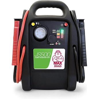 MAXTOOLS JS500 2200A 22Ah, Battery Jump Starter for Cars and Vans, Suitable for 12 V Diesel and Petrol Engines, with LED Torc