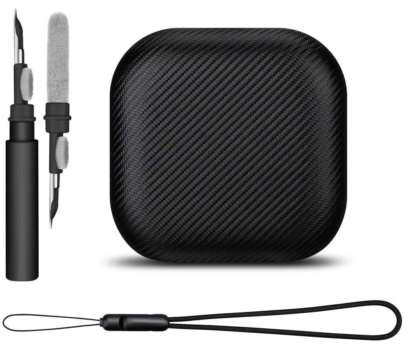 LOPIE Carbon Fiber Texture Case for SHOKZ OpenFit Open Earbuds with Cleaner Kit, Vegan Leather Case Cover for Open Fit Charging Case (2023) -