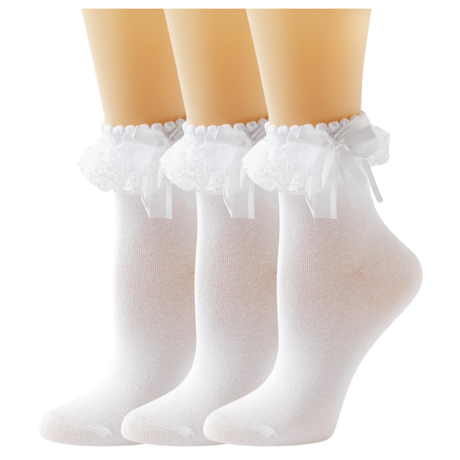 Gellwhu Lace Ruffle Frilly Ankle Socks for Women - Cute Kawaii Lolita Socks with Bow