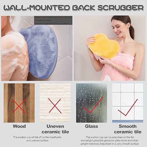 Miniatura 8 de YVPSI Limpiador de pies y espalda para ducha, almohadilla de masaje montada en la pared, cepillo de masaje de baño de silicona con ventosas para