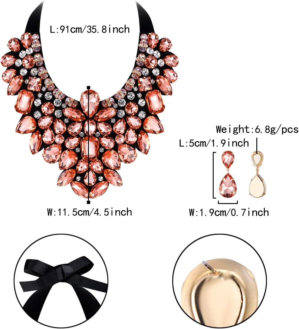 Flyonce Costume Jewelry for Women, 9 Colors Rhinestone Crystal Statement Necklace Earrings Set - Image 6
