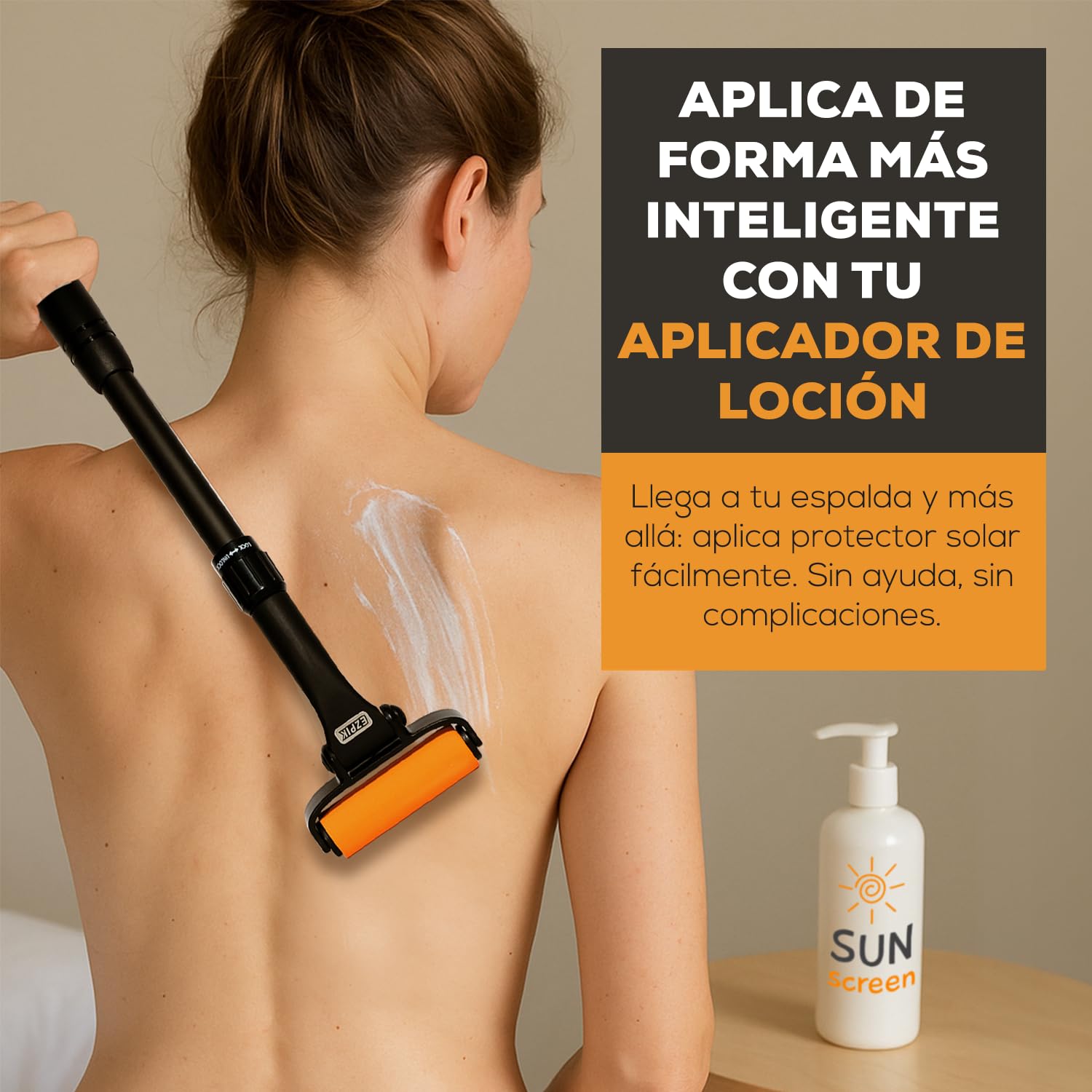 EZPIK Aplicador de Crema Espalda - Esponja con Mango Largo Extensible hasta 58 cm - Diseño Curvo para Aplicar Crema Espalda Solo y para Personas Mayores y con Movilidad Reducida