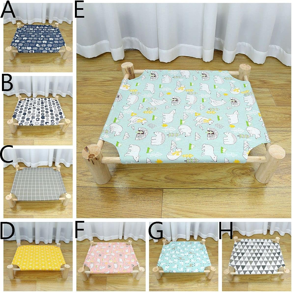Summer Puppy Breathable Canvas Wooden Elevated Hammock Cat Sofa Pet House Cat Bed(G) : Pet Supplies