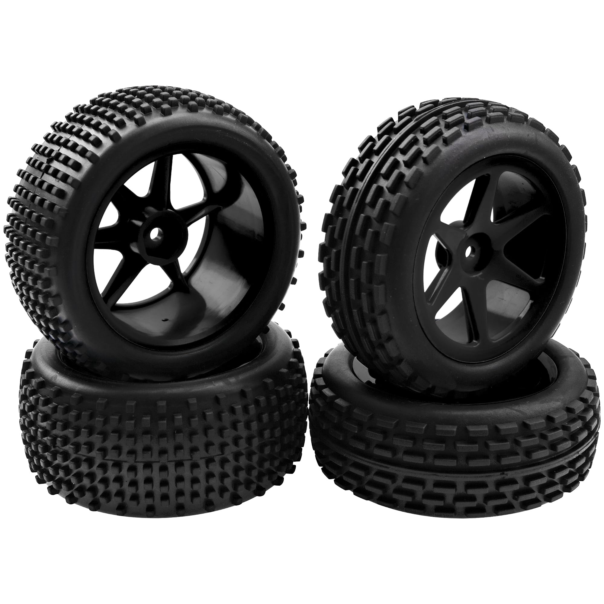 4Pcs HIRCQOO OD 88mm/3.46" Front Rear Rubber Tire Tyre & Plastic Wheel Rims 12mm Hex Compatible with Redcat Shockwave HPI HSP ExceedRC Kyosho 1/10 Scale Off Road Buggy (Black)