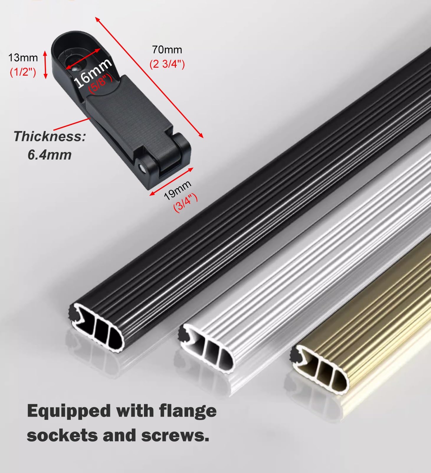 DrążEk do Szafy Wytrzymałe Aluminiowe Drążki do Szaf z Podporą Końcową, Drążek do Wieszania Ubrań do Szafy, Antypoślizgowy Drążek do Szafy, Organizer na Ubrania(Black,70cm(27 1/2"))