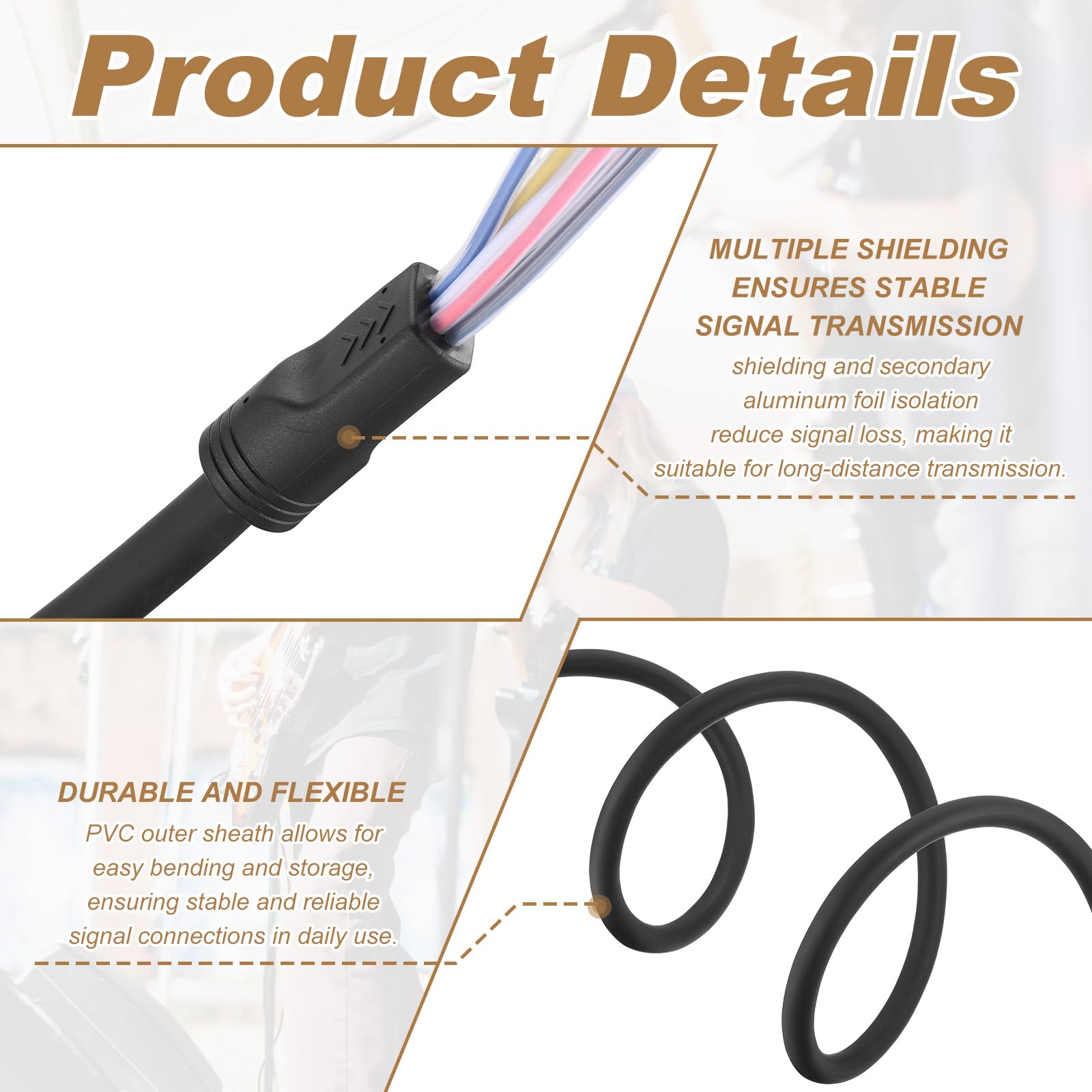 sourcing map Cable de serpiente de 8 canales de 26.25 pies, cable de micrófono XLR macho a XLR hembra, 25 AWG, 8 conectores mono equilibrados, divisor digital para equipo de micrófono de grabación de