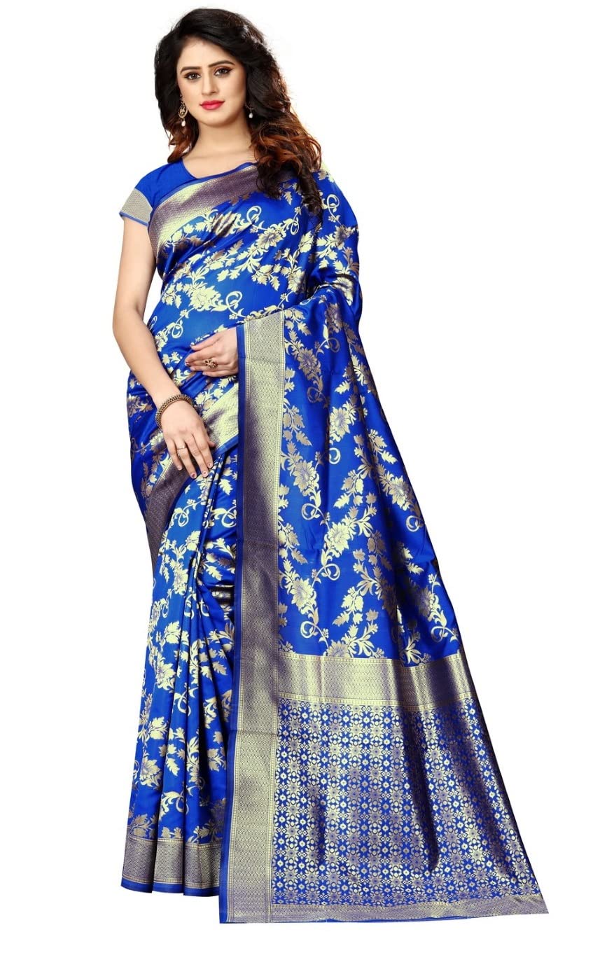 Women's Pure Kanjivaram Silk Saree Soft Saree Banarasi Style New Sadi With Blouse Piece For Wedding (Pari37-11) (Royal Blue)