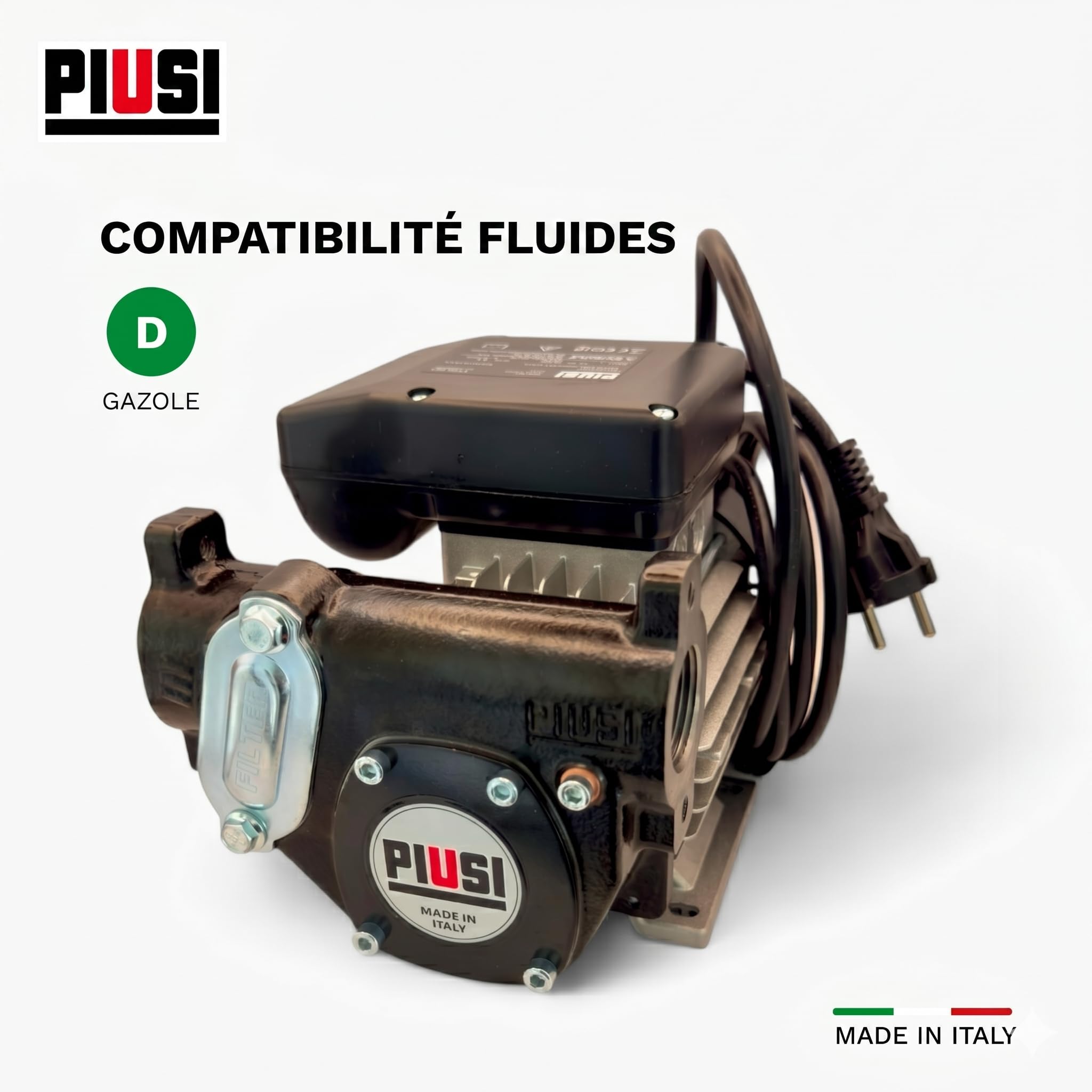 PIUSI Pompe électrique à gasoil, Débit 56 litres/minute, Alimentation monophasée 230V/50Hz, Fonctionnement continu, Connexion 1" BSP, Valve de Bypass intégrée | Panther 56 F00730000