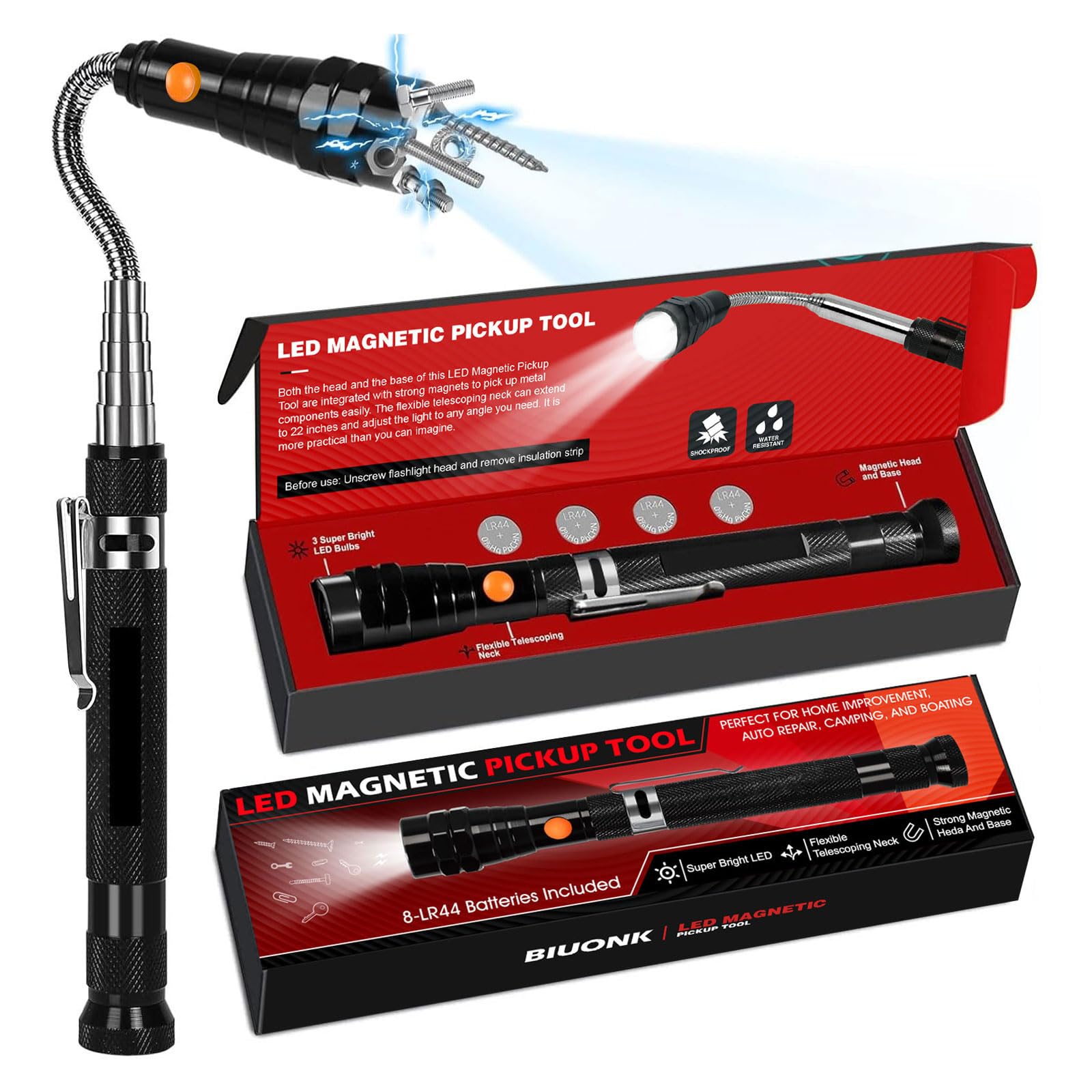 Mens Valentines Day Gifts for Him, Anniversary Birthday Gifts for Men Husband Boyfriend Dad, LED Magnetic Pickup Tool, Telescoping Magnet Cool Gadgets