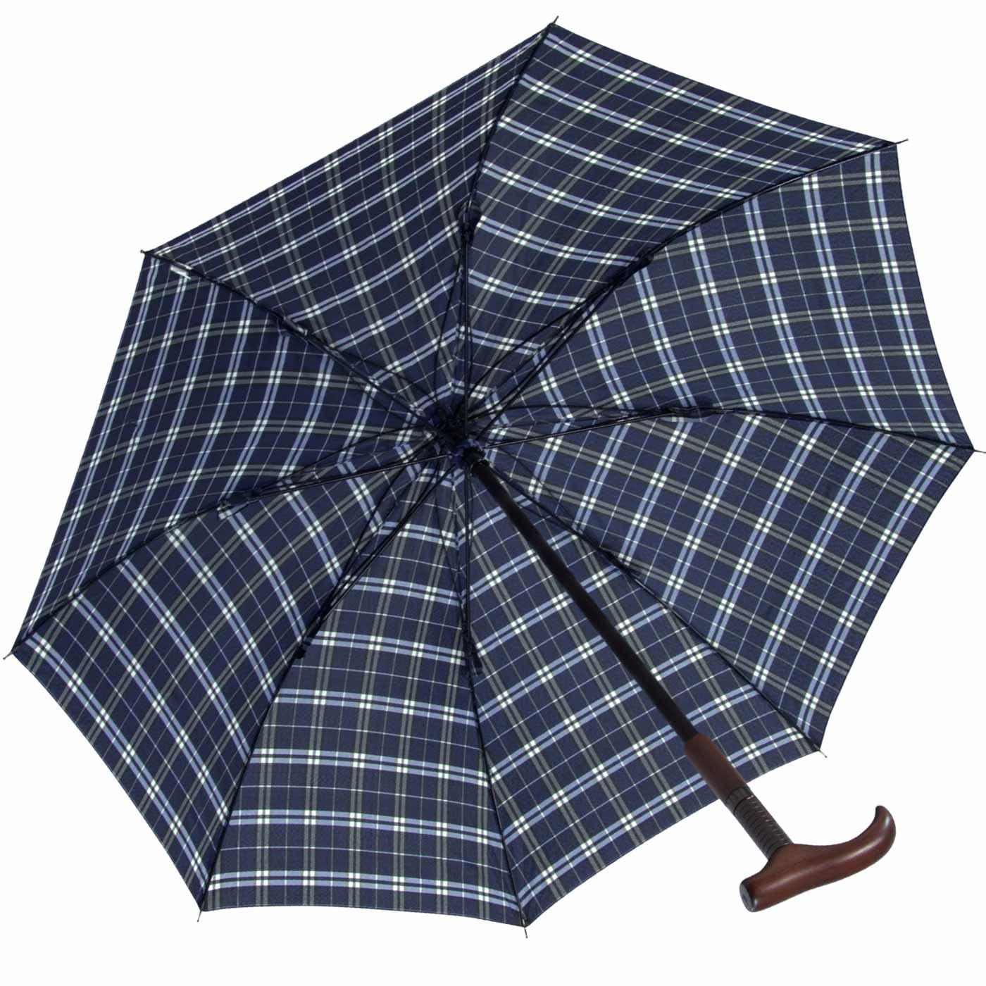 iX-brella Altura ajustable con mango de madera, azul de cuadros, 105 cm