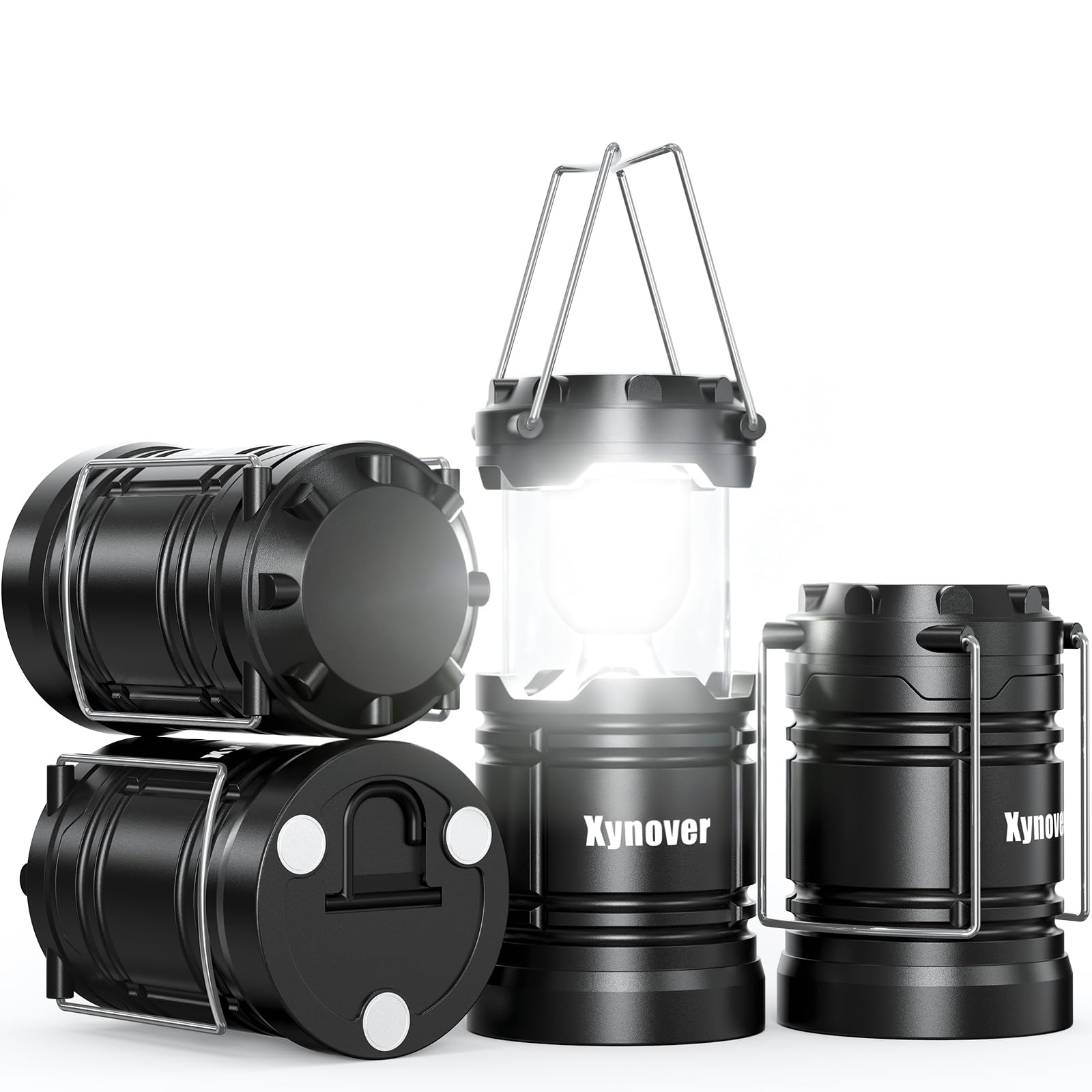 4-Pack Portable Camping Lanterns,LED Battery Powered Lights Tent Lamp Magnetic Base,Hanging Hook,Collapsible, Waterproof for Emergency, Hiking,Hurricane,Campsites,Lanterns for Power Outages