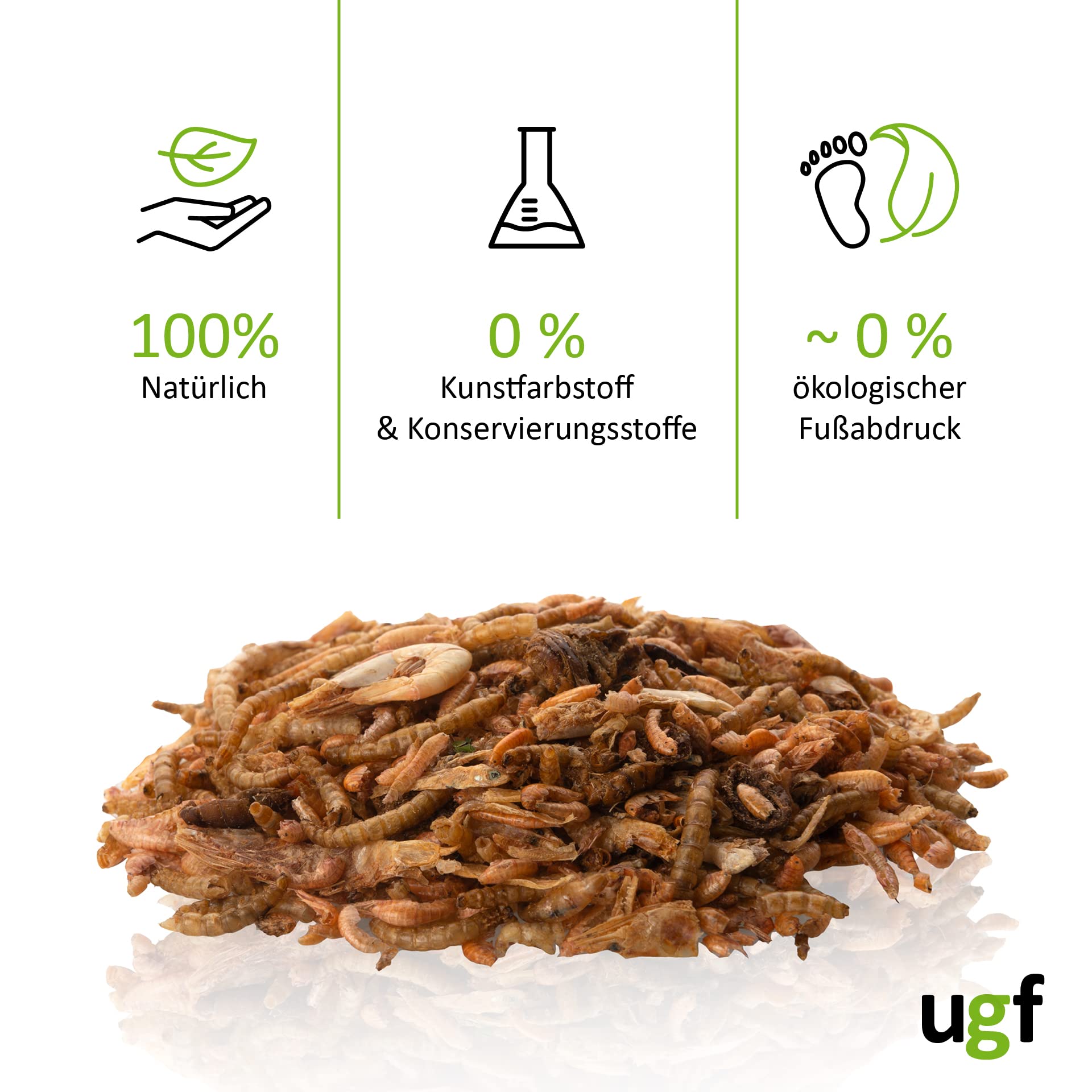 UGF - Mix di Cibo Universale per Tartarughe - 90 g in Un Secchio da 500 ml, Cibo bilanciato per Tartarughe, Gammarus, bachi da Seta, Vermi della Farina, gamberetti e Pesce essiccato