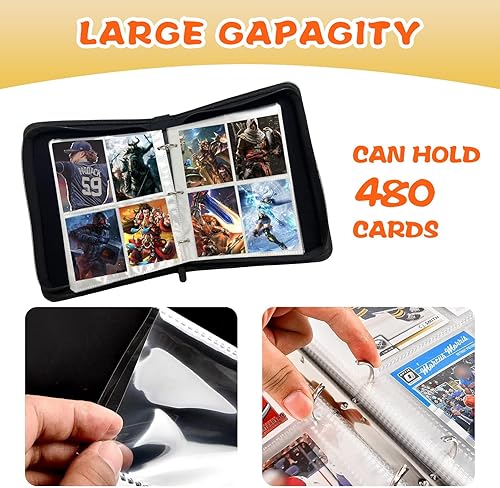 Miniatura 2 de Carpeta de tarjetas de 4 bolsillos para soporte de tarjetas de Pokémon, 480 tarjetas con 60 fundas extraíbles, coleccionista de tarjetas