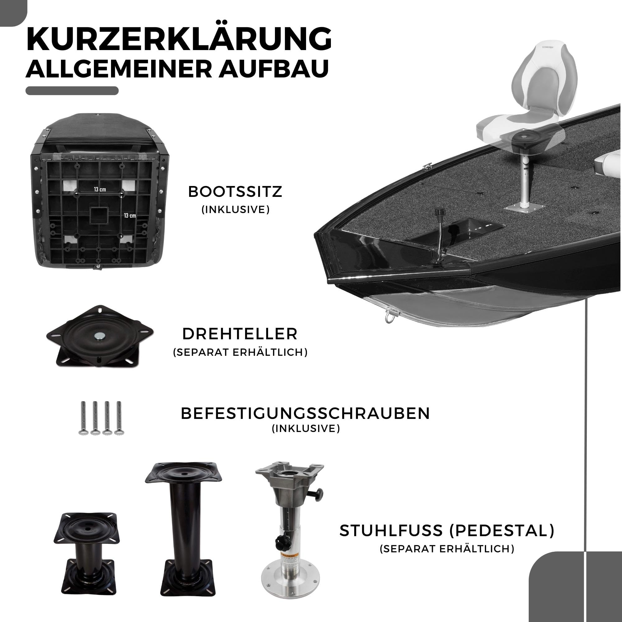 Luxus Low Back Bootssitz - Palmer - Dark Series/Steuerstuhl/Klappbarer Bootsstuhl