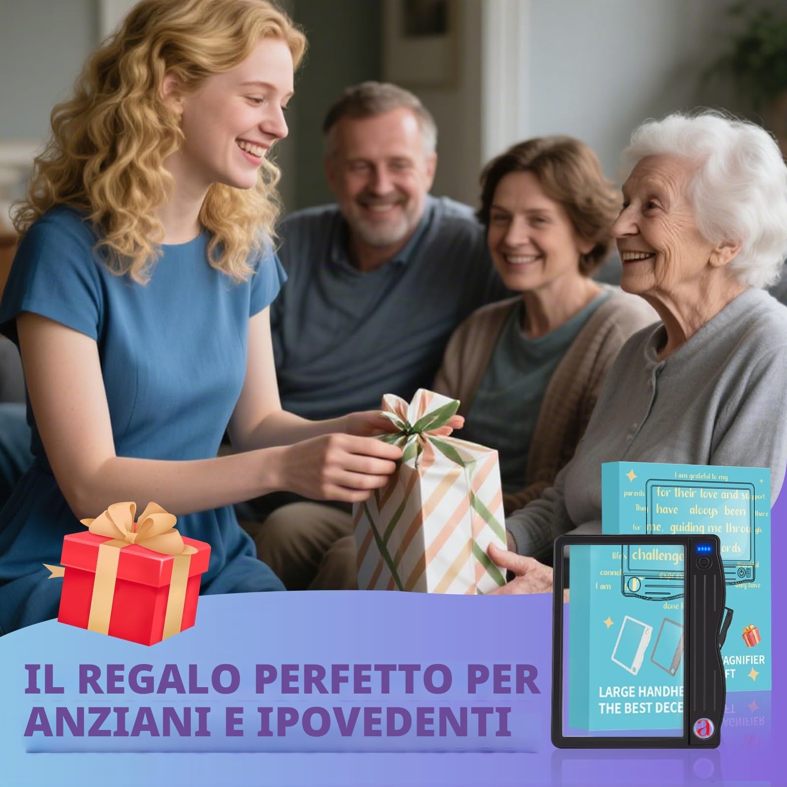 NZQXJXZ 6X 30X Lente Ingrandimento con Luce, Lente d'ingrandimento Rettangolare a Pagina Intera con 36 LED e 3 Livelli di Luminosità, Ricaricabile Lente di Ingrandimento per Lettura, Anziani