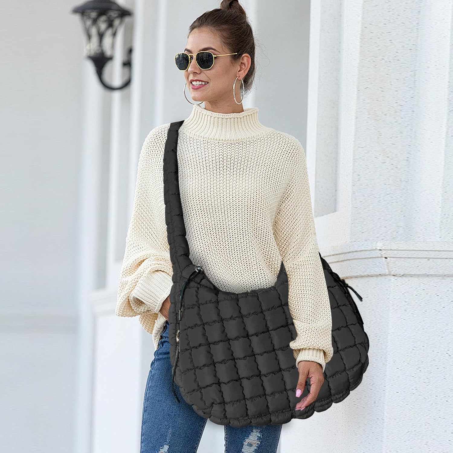 Large Quilted Tote Bag Crossbody Puffer Tote Bags for Women Quilted Hobo Bags Carryall Shoulder Bubble Bag | Puffer, Tote Bags, Carryall, Bubble Bag - Image 3