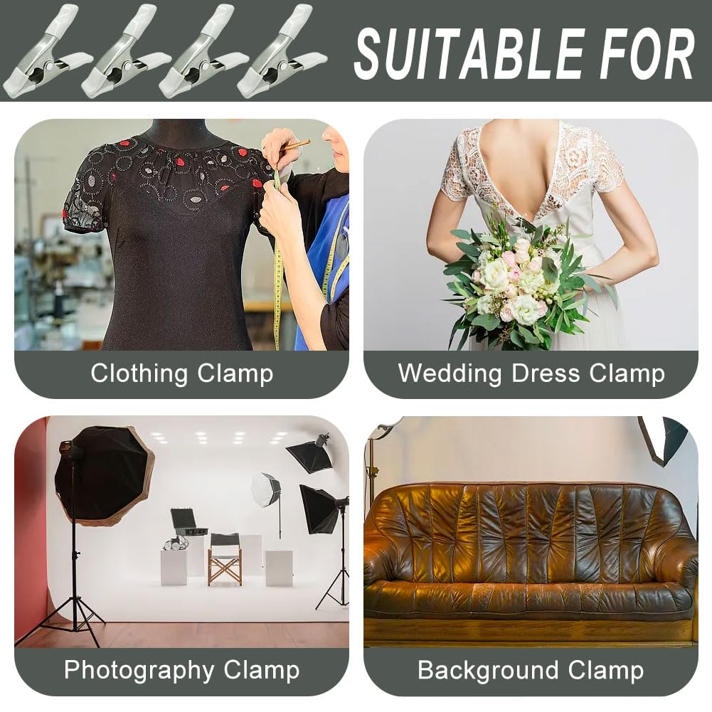 4pcs Dress Clips, Clothing Clamps for Wedding Dresses, Bridal Fitting,  Photography Backdrop, Curtains, and DIY Use, Spring Clips for Designers &  Photographers Garments and Home Installation 4.17in : Amazon.co.uk:  Stationery & Office