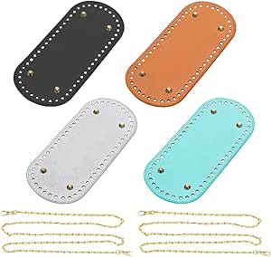 Fondi Per Borse All'Uncinetto 4 Pezzi - 30x10 Cm In Pelle Sintetica - Beige, Argento, Marrone, Nero - Foto 12