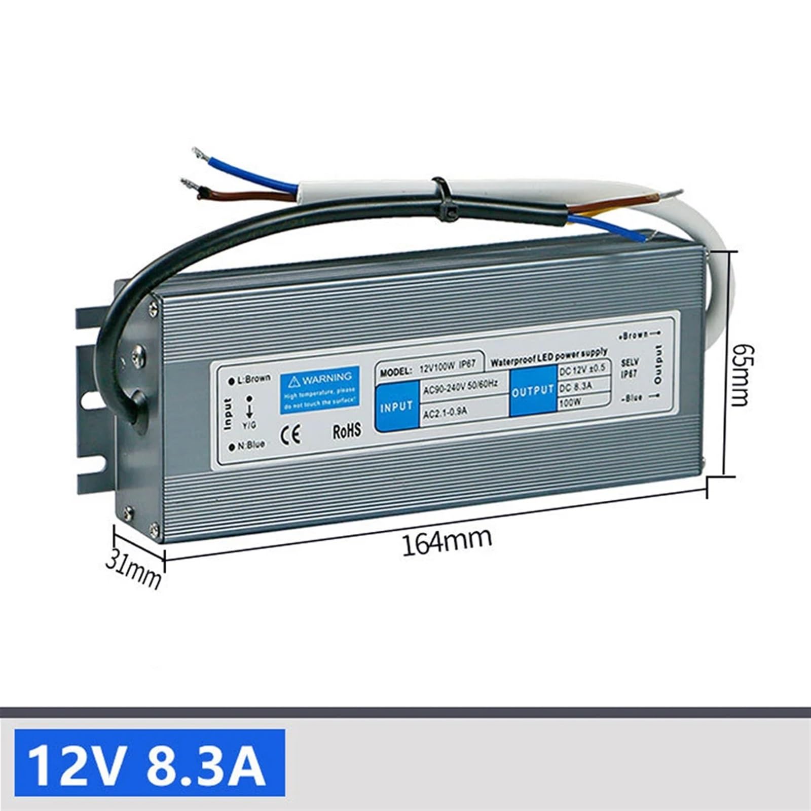 DC12V 60W 80W 100W 150W 200w Impermeabile IP67 Driver elettronico alimentatore esterno trasformatore for strisce led(12V 100W)