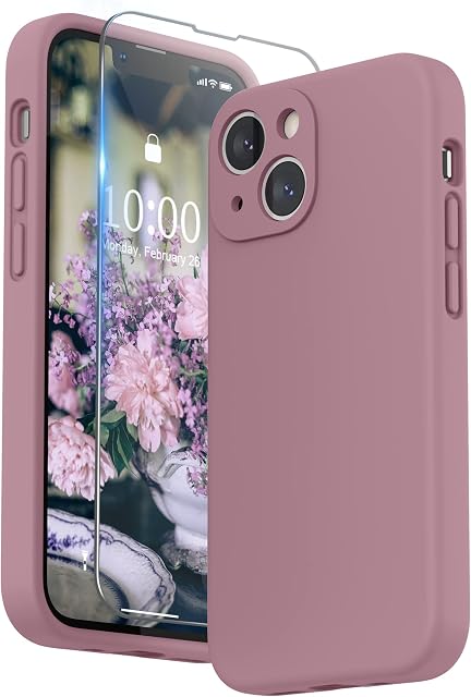 SURPHY Silikonowe Etui do iPhone 13 mini z Ochraniacz Ekran, Case Pokrowiec do iPhone 13 mini z Ochraniacz Aparatu, etui na telefon iPhone 13 mini 5.4 Cala 2021, Liliowy fiolet