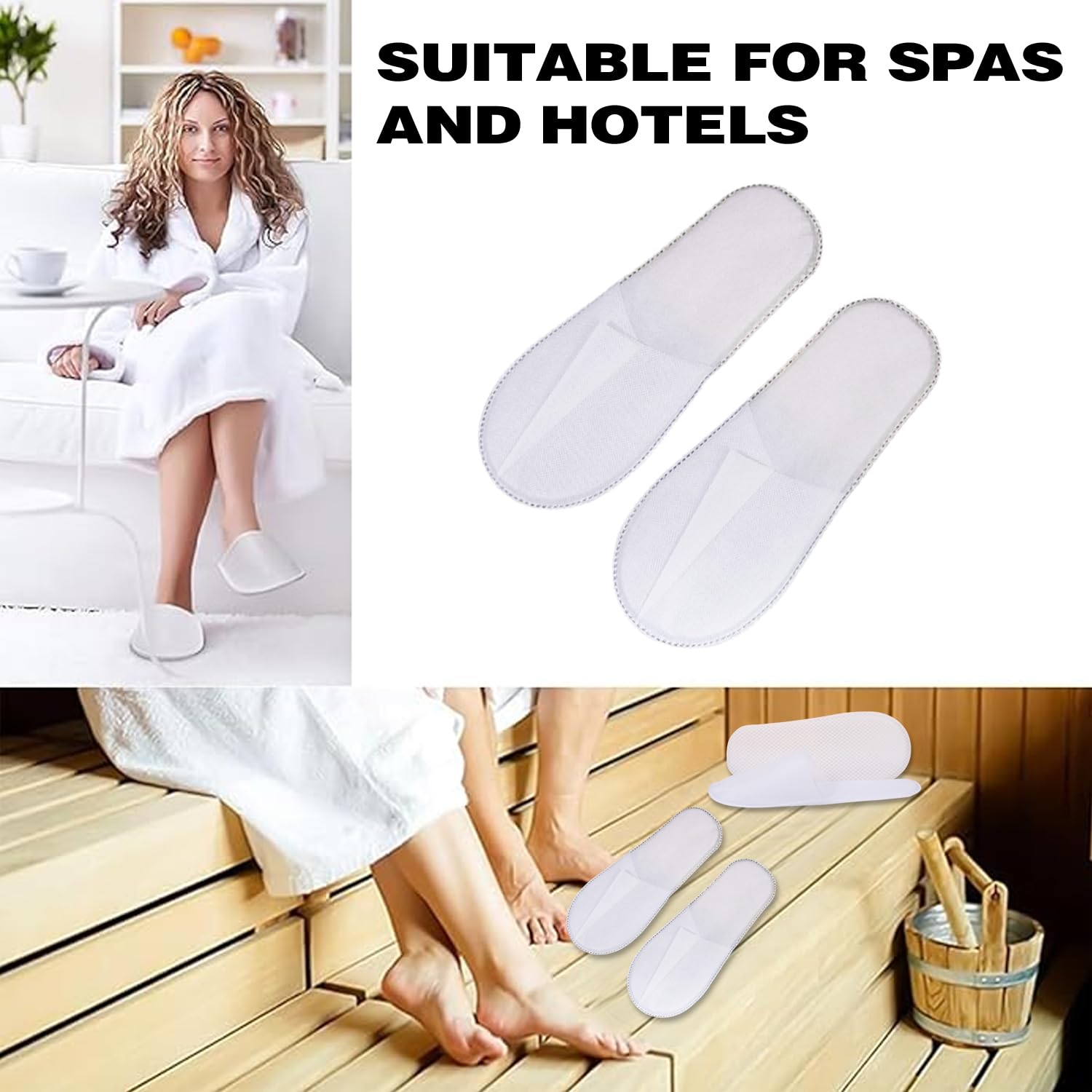 Pantofole Usa e Getta Antiscivolo, Chiuse, in Spugna Premium, Ciabatte Monouso per Hotel, Spa, Casa, Viaggi, Unisex, Lavabili, Misura Universale, 4 Paia