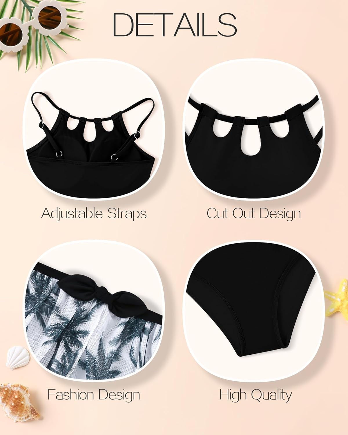 Redair Girls Swimsuit One Piece Swimwear with Tropical Printed Cover Up Skirt Girls Bathing Suits Set 7-16 Years - Image 5