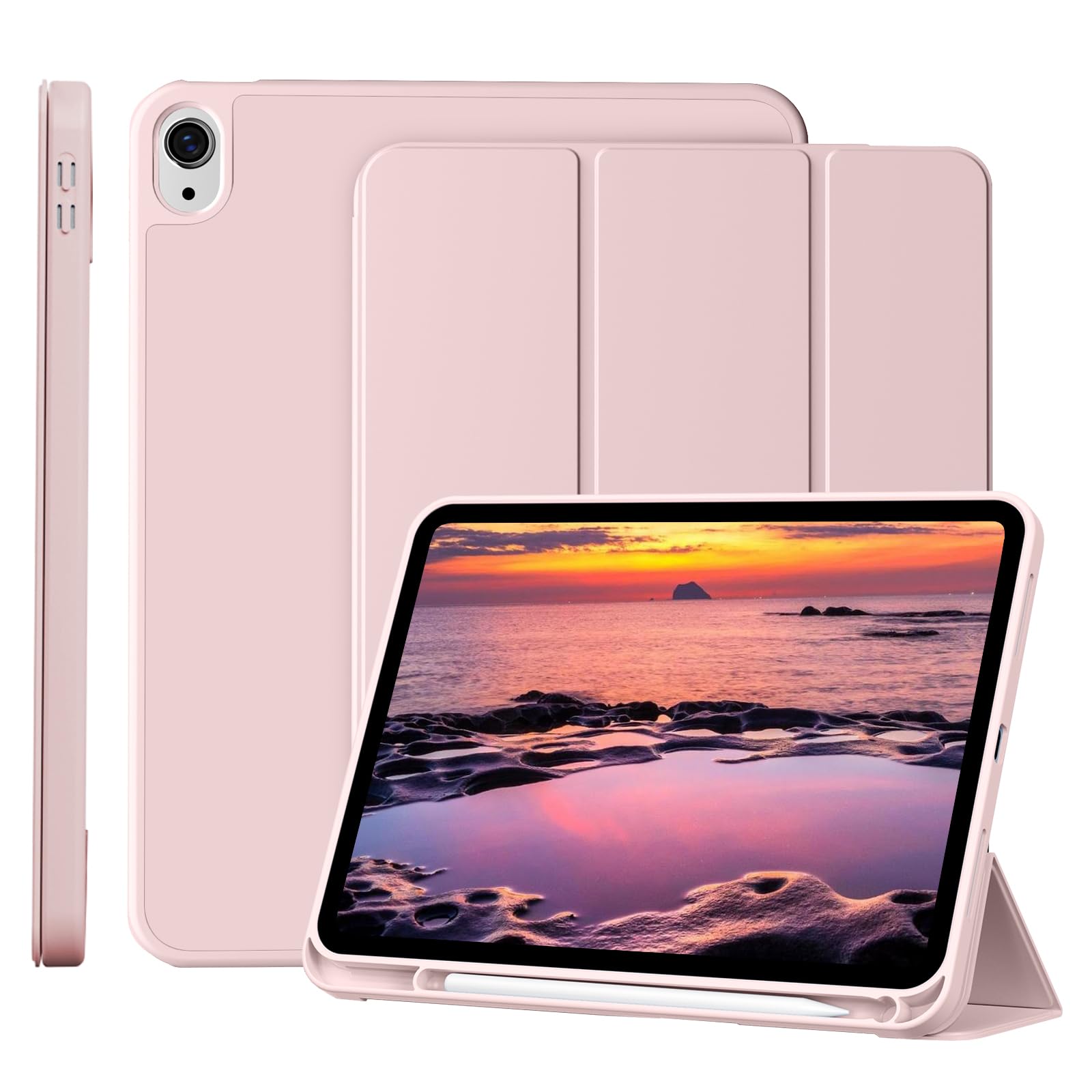 MUDROCK Hülle für iPad 11. Generation 2025 (A16) 11 Zoll, iPad 10. Generation 10,9 Zoll 2022 Hülle mit Stifthalter, Automatischer Schlaf/Aufwachen, Weiche Silikon Schutzhülle, Rosa