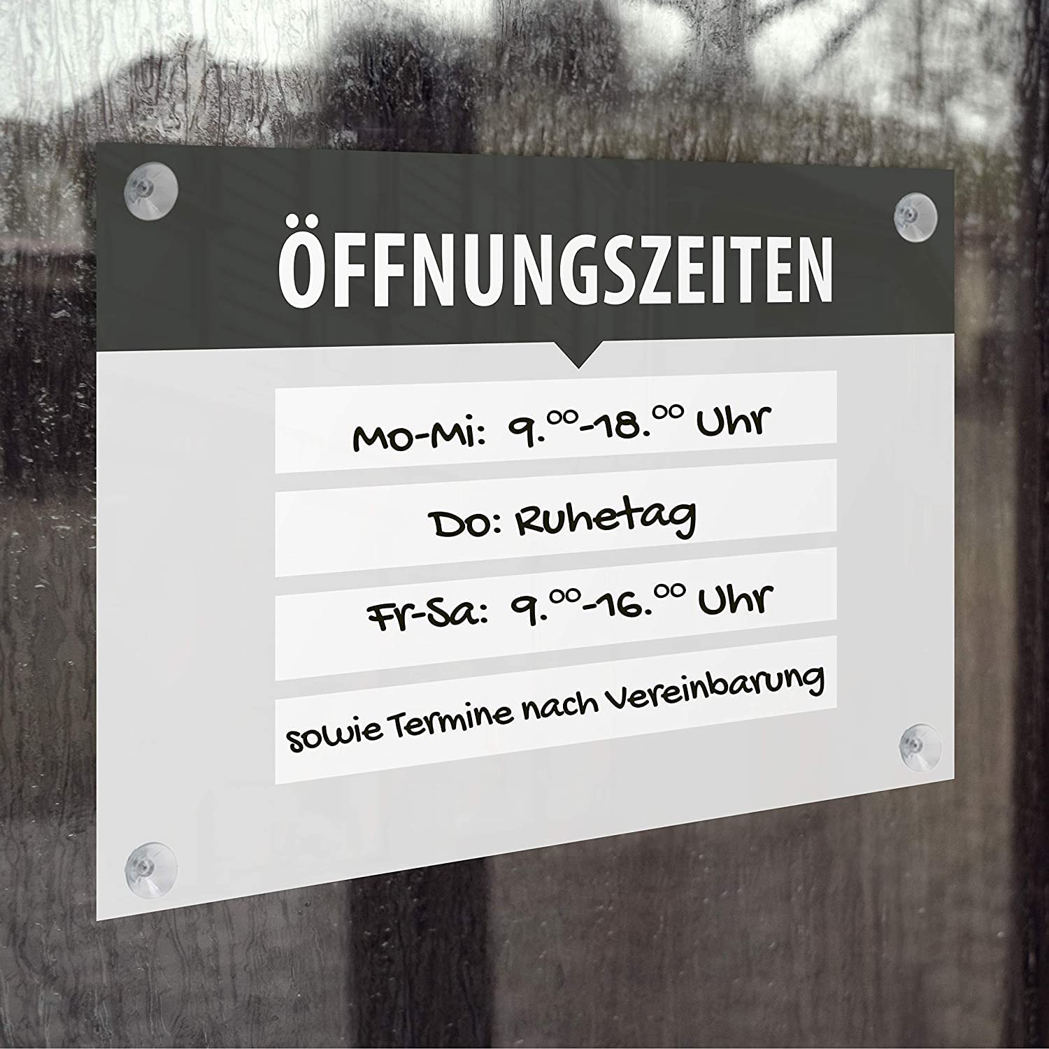 WIRKSAMWERBEN Panneau horaire d'ouverture A4 avec 4 ventouses