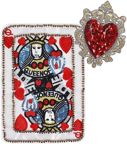 Miniatura 1 de 1 Unidades Bordado Con Cuentas De Lentejuelas Parches De Póker Letras Floral Reina Apliques Corazón Insignia Costura Para Chaqueta Camiseta