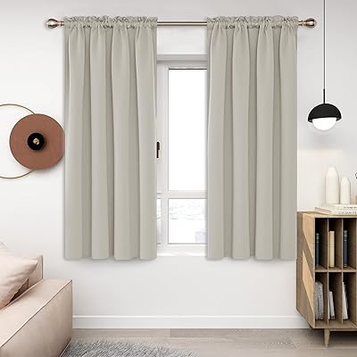 Deconovo Blackout Short Curtains, Light Beige Rod Pocket Curtains, 38 x 45 Inch, Sun Blocking Thermal Drapes for Living Room, Window Curtain for Bedroom, 2 Panels