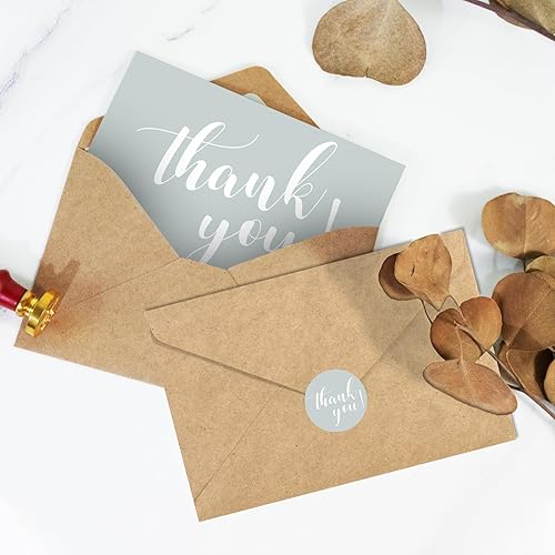 Miniatura 6 de AZAZA Paquete de 96 tarjetas de agradecimiento con sobres de papel kraft y calcomanías, tarjetas grises de 4 x 6 pulgadas, tarjetas de