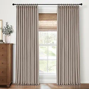 Pinch Pleated Blackout Curtains 96 Inches Long, Linen Blend, 100% Blackout Drapes with 20 Hooks, Ideal for Bedroom and Living Room, 40" W x 96" L (Pack of 2), Rosy Brown