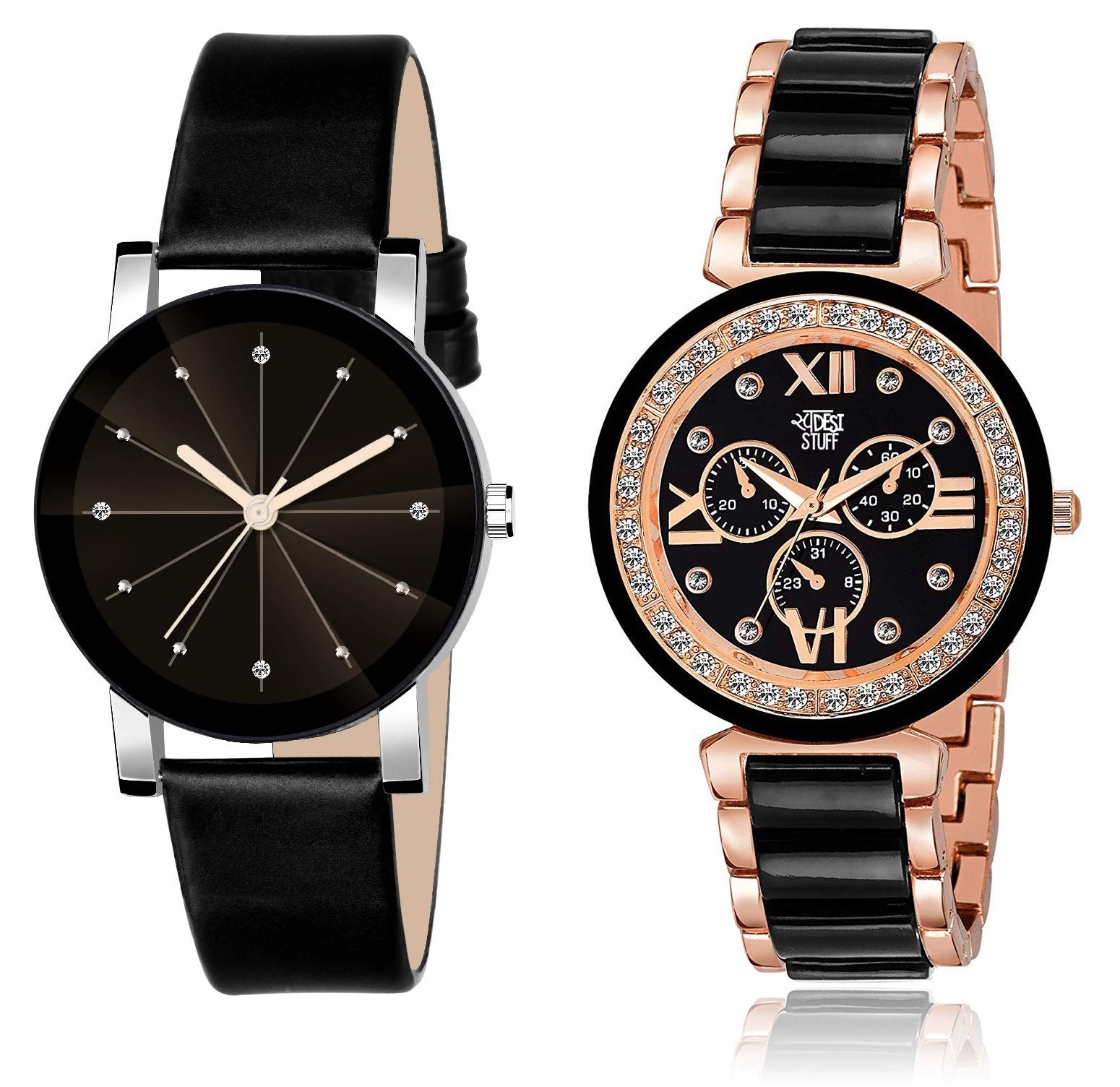 SWADESI STUFF Stainless Steel Embellished & Studded Dial Analogue Black Dial Girl Watch (Black Dial Black Colored Strap) (Pack Of 2), Black Band (B084VLDCLV) Amazon Price History, Amazon Price Tracker