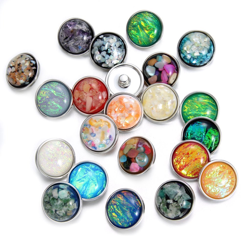 Soleebee 24 pcs Bouton Pression en Cristal Coquille Opale Bijoux Charms de 20mm