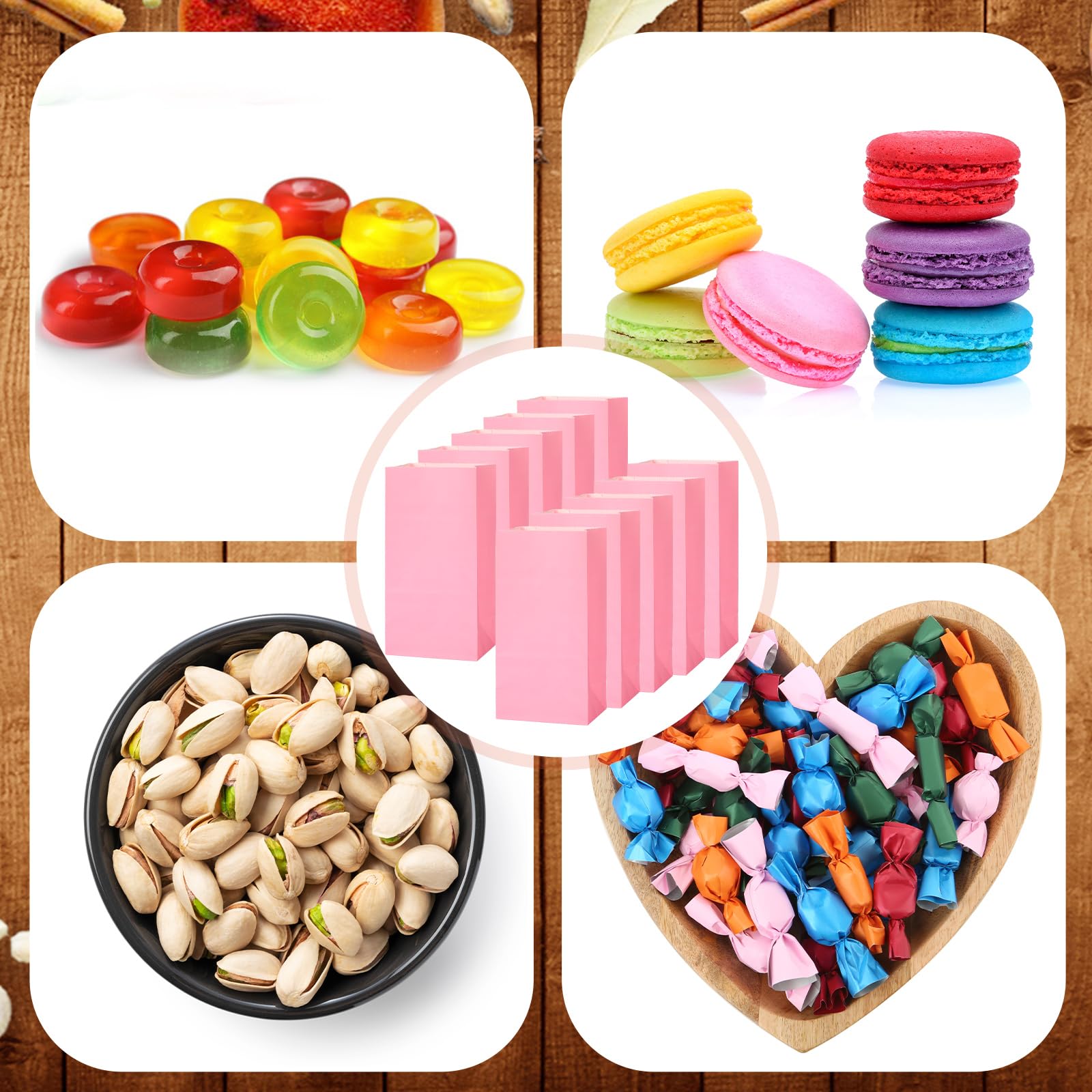 200 Pcs Small Kraft Paper Bags, 1 Lb – 6.7x3.54x2.36 Inch Lunch Treat Bags For Candy, Cookies, Snacks, Parties