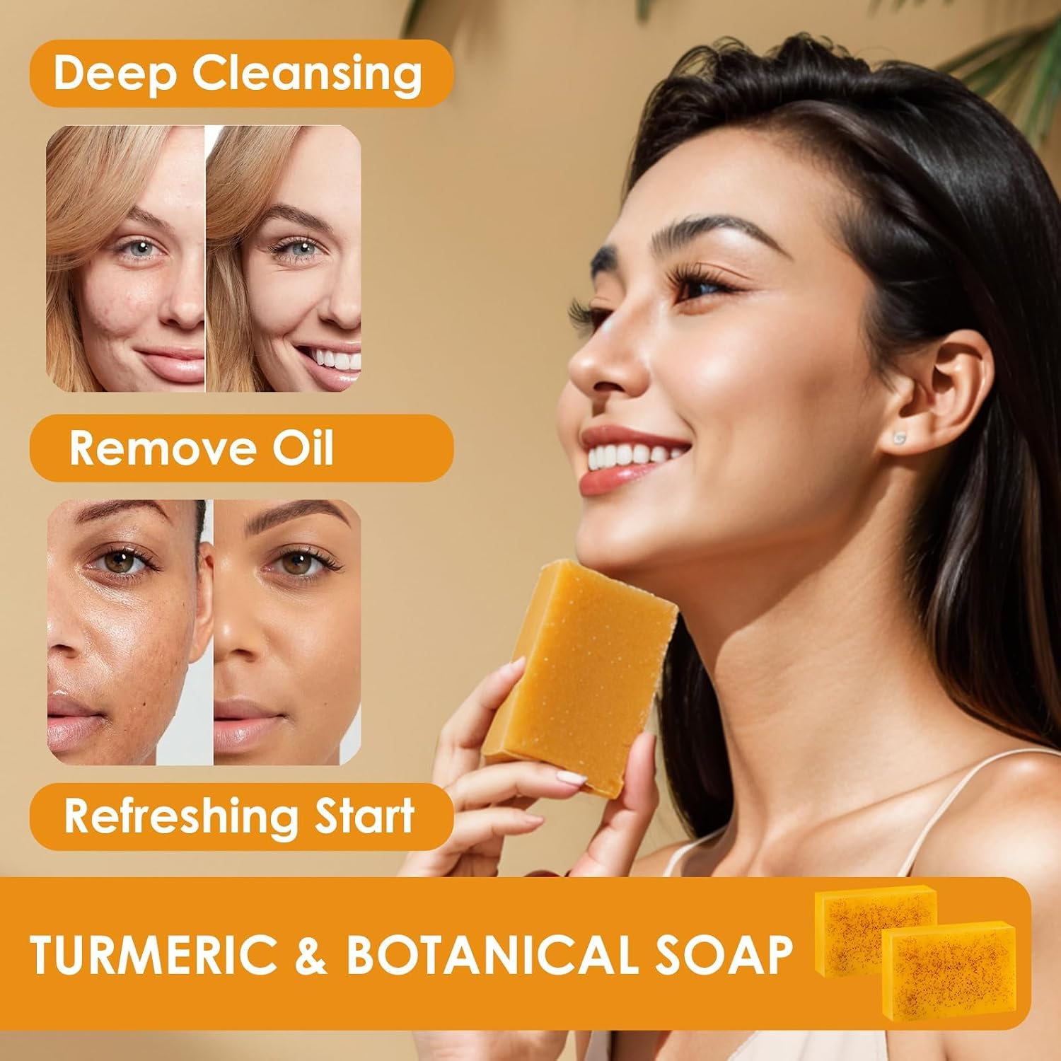 Turmeric Wash and Care Kit – Turmeric Face Wash with Brush, Exfoliating Facial Pads, Turmeric Oil and Cleansing Soap Bars– Jabon de Curcuma, Natural Skincare for Face & Body (4PC Set, Count, 4) image 4