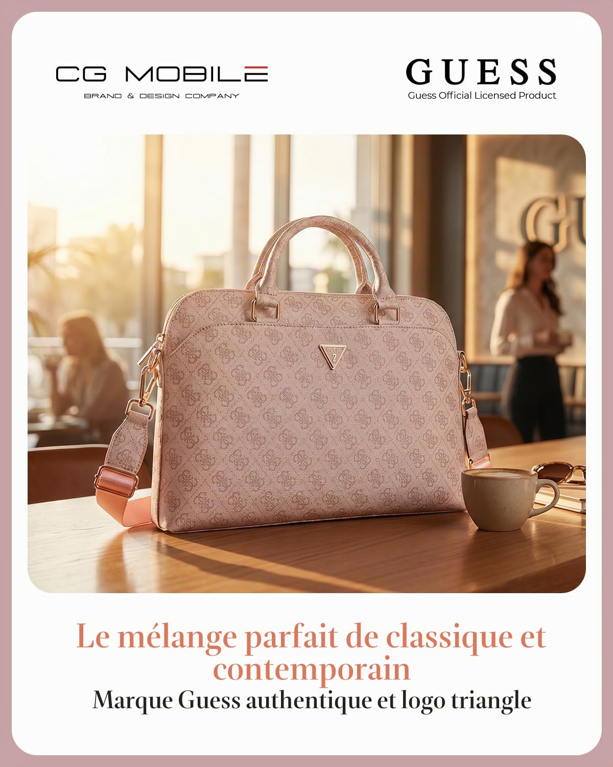 CG MOBILE Guess 4G Sacoche pour ordinateur portable avec fermeture éclair et logo triangle 15" (rose), Rose