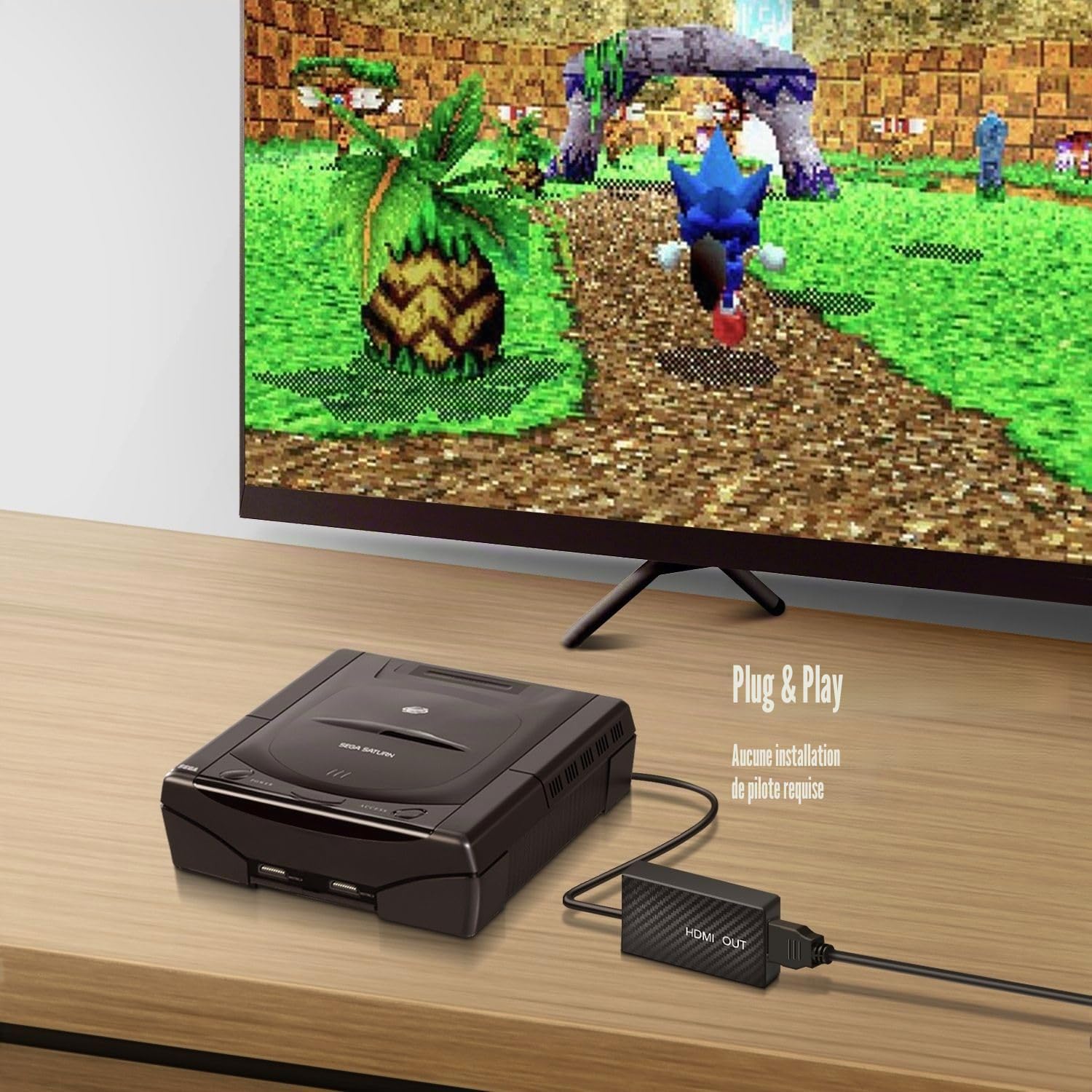 TNP Adaptateur HDMI pour Sega Saturn S - Câble vidéo HDMI compatible avec console Sega Saturn pour téléviseurs HD, écrans d'ordinateur et projecteurs