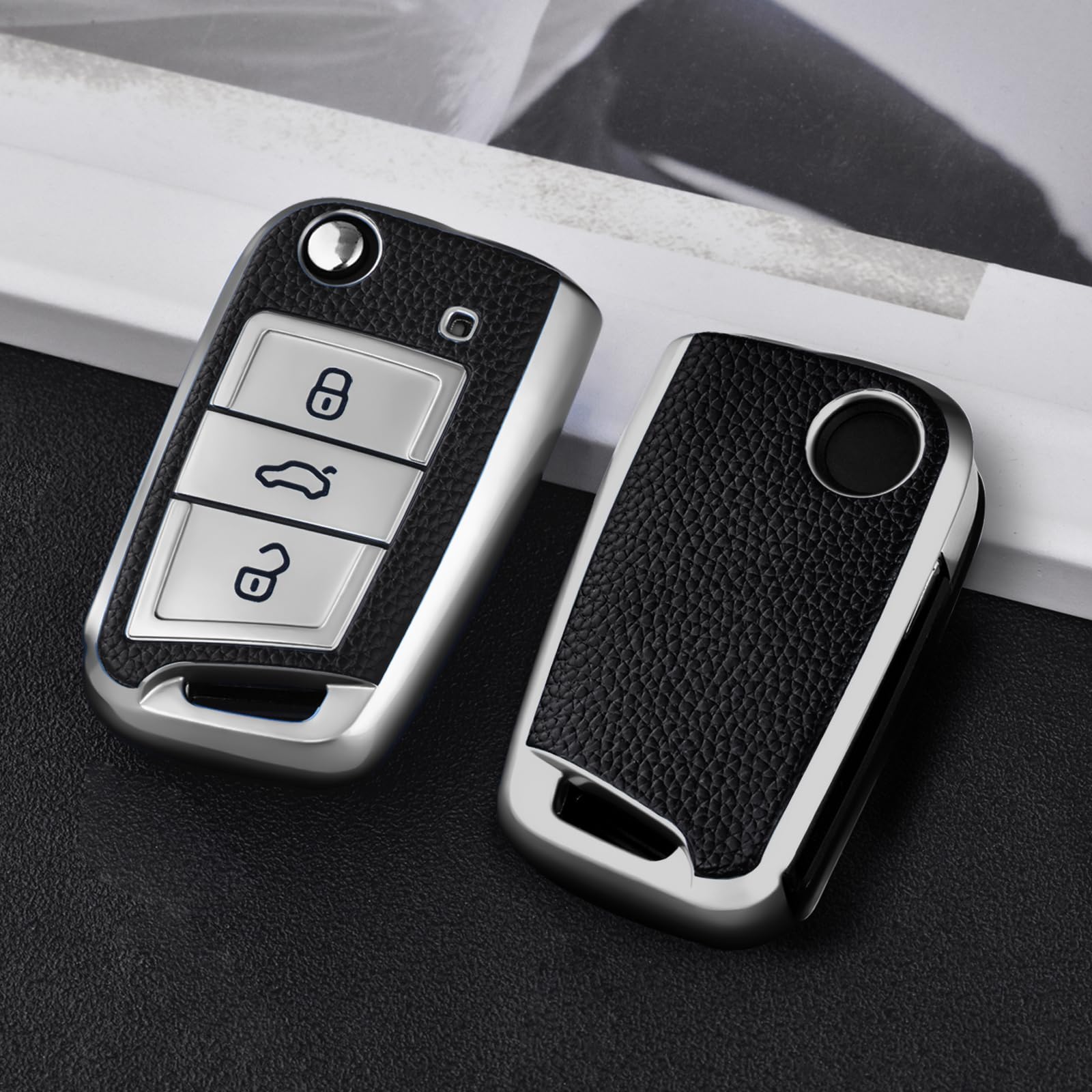 OATSBASF Car Key Case For VW, Key Case Compatible with VW Golf 7 MK7，Silicone Key Case, Key Box Cover for VW Polo, Skoda, Tiguan, 3 Buttons — view 2