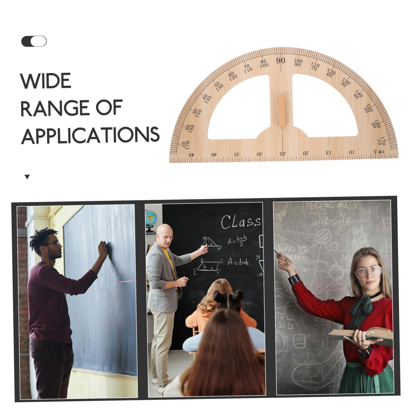 Rapporteur Bois Grand Format avec Poignée Confortable Outil de Mesure pour Salle de Classe Règle Géométrique Bois Dur pour Enseignants et Élèves Outil Pédagogique pour Dessin et